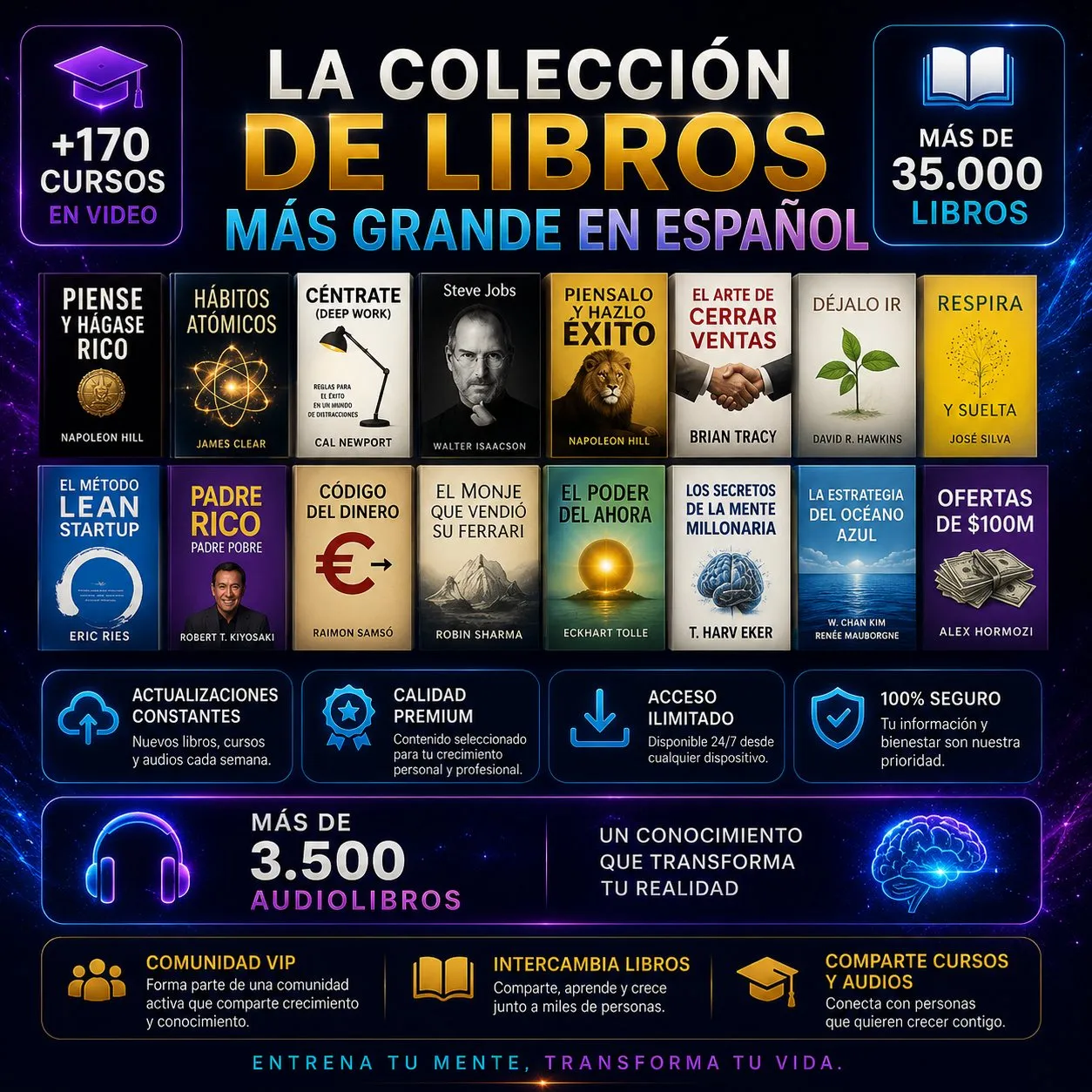 La colección de libros más grande en español: más de 170 cursos en video, más de 35.000 libros y más de 3.500 audiolibros