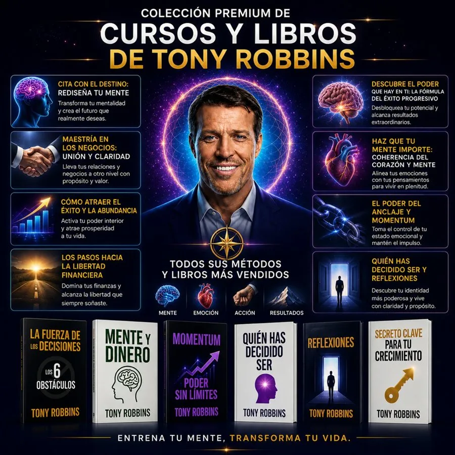 Colección de cursos y libros de Tony Robbins dentro de la Biblioteca Premium