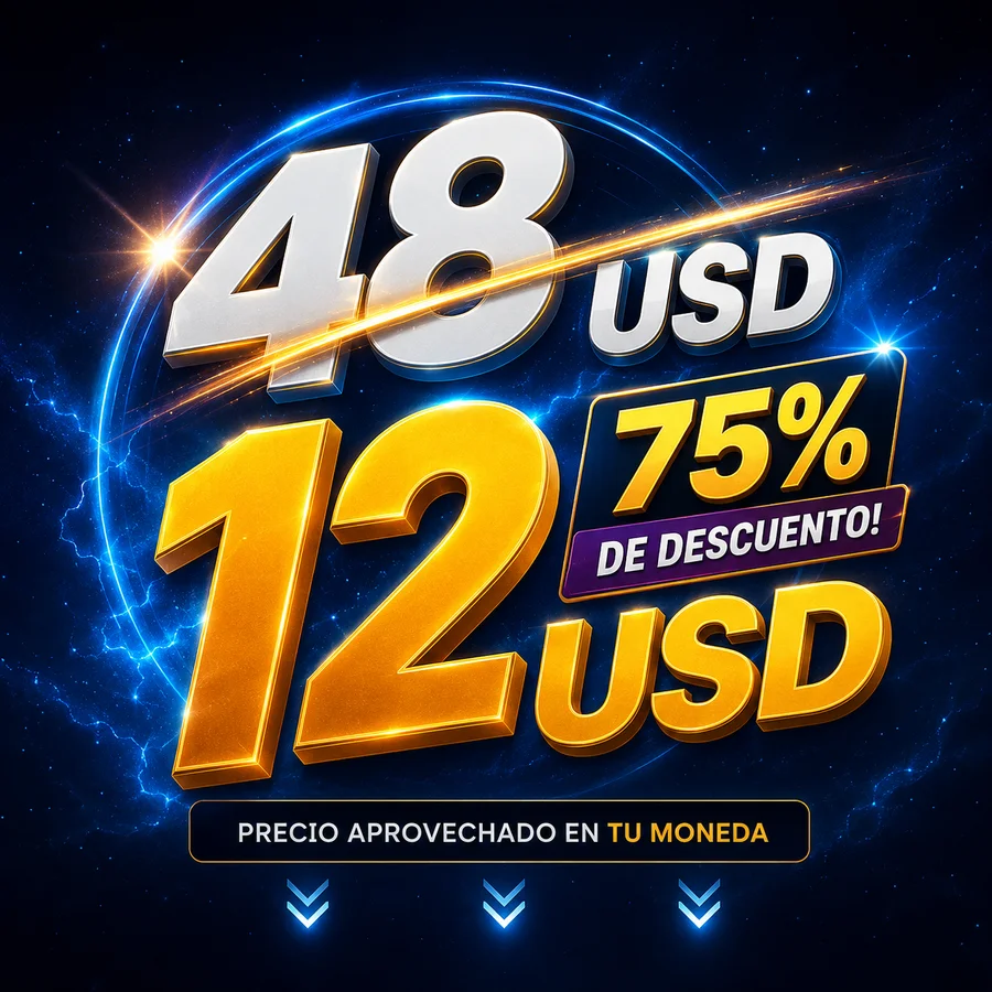 Antes 48 USD, ahora 12 USD — 75% de descuento