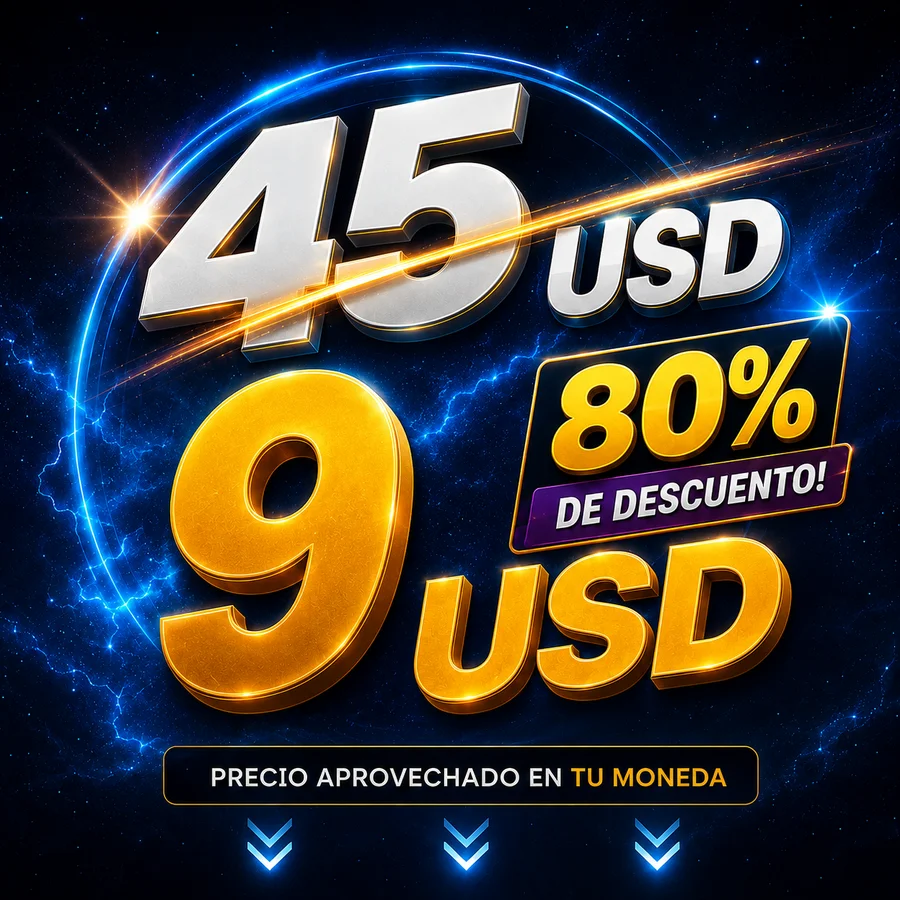 Antes 45 USD, ahora 9 USD — 80% de descuento
